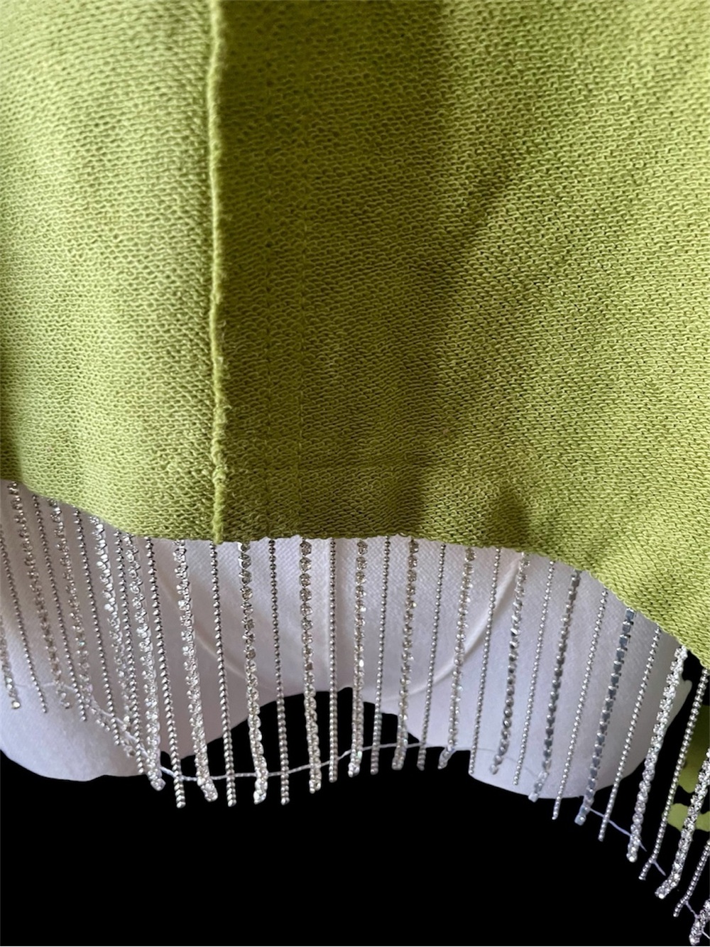 Blue Velvet Olive Rhinestone Fringe Top Boho Festival L NWT - Picture 3 of 12
